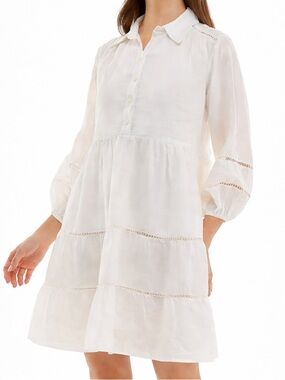 🆕 Taylor Porcelain White Linen Blend Tiered Dress Size 10, 12 Boho Mini Dress